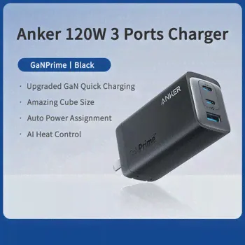 🛍 Anker 737 120 Вт Зарядное устройство GaN с 3 портами для iPhone / iPhone 12/13 серии/Android/ноутбука/MacBook/iPad