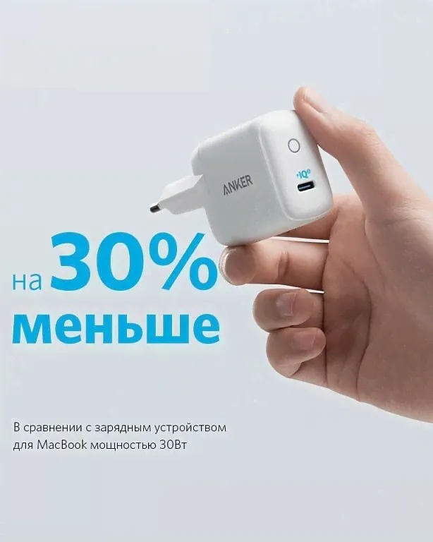 ANKER Сетевое зарядное устройство Anker PowerPort III Mini 30W USB-C белое (A2615L21) зарядное устройство-0