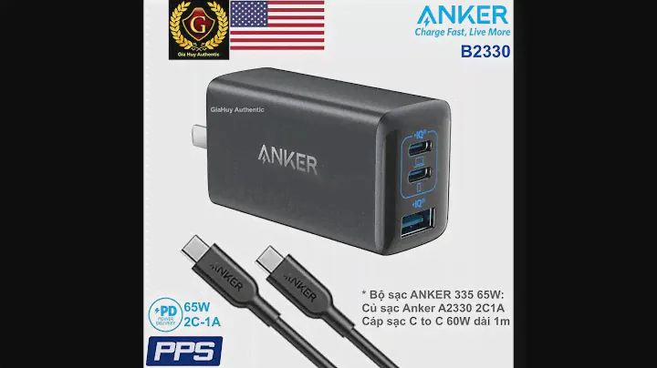 Bộ sạc B2330: Củ sạc ANKER 335 PowerPort PPS/PD 65W 2C-1A kèm Cáp sạc USB-C to USB-C PD 60W dài 1m
