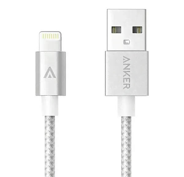 Серебристый усиленный USB-кабель Lightning Anker MFi Nylon 0.9m